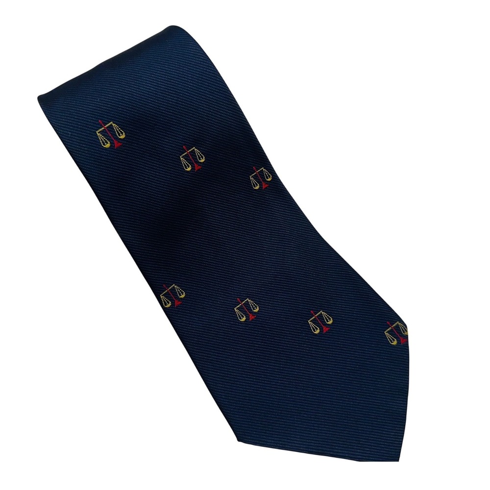 Vintage Rhodia France Navy Blue Gold Scales‎ of Justice Lawyer Necktie Preppy